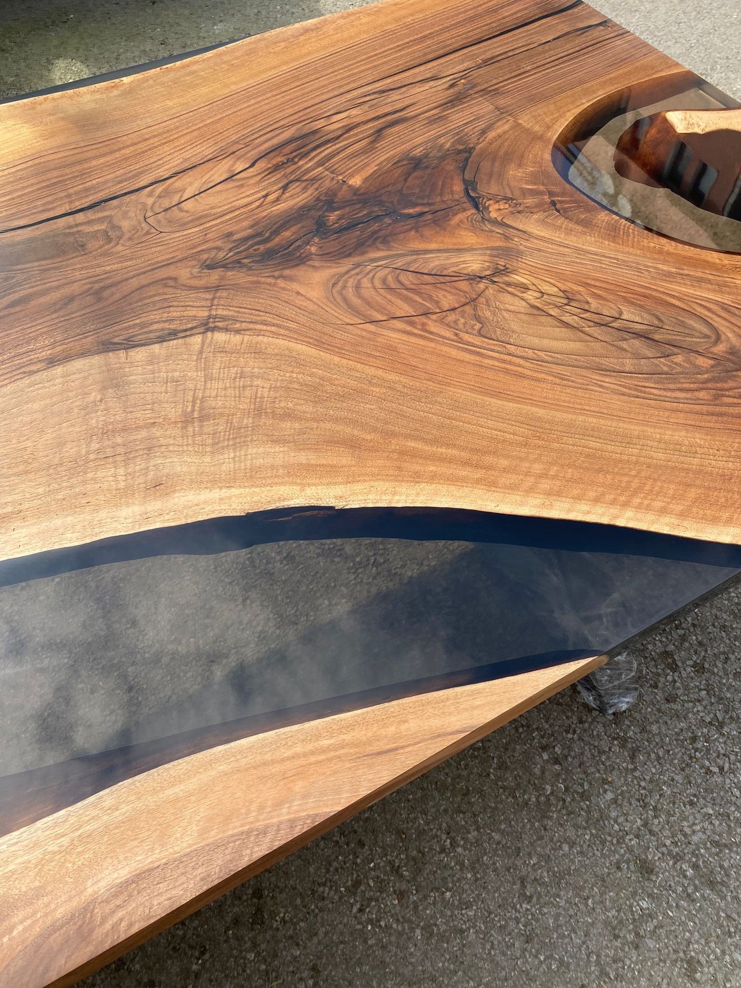 READY TO SHIP Epoxy Table, Epoxy Dining Table, Walnut Epoxy River Table, Custom 72” x 40” Walnut Smokey Gray Epoxy River Table Order