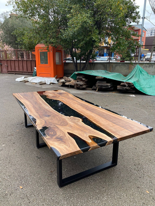 Epoxy Resin Table, Custom 115” x 50” Walnut Black Epoxy Dining Table, Handmade Epoxy Table, Unique Resin Epoxy Table Tampa