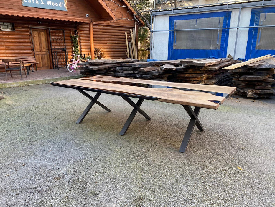 Epoxy Resin Table, Custom 115” x 50” Walnut Black Epoxy Dining Table, Handmade Epoxy Table, Unique Resin Epoxy Table Tampa