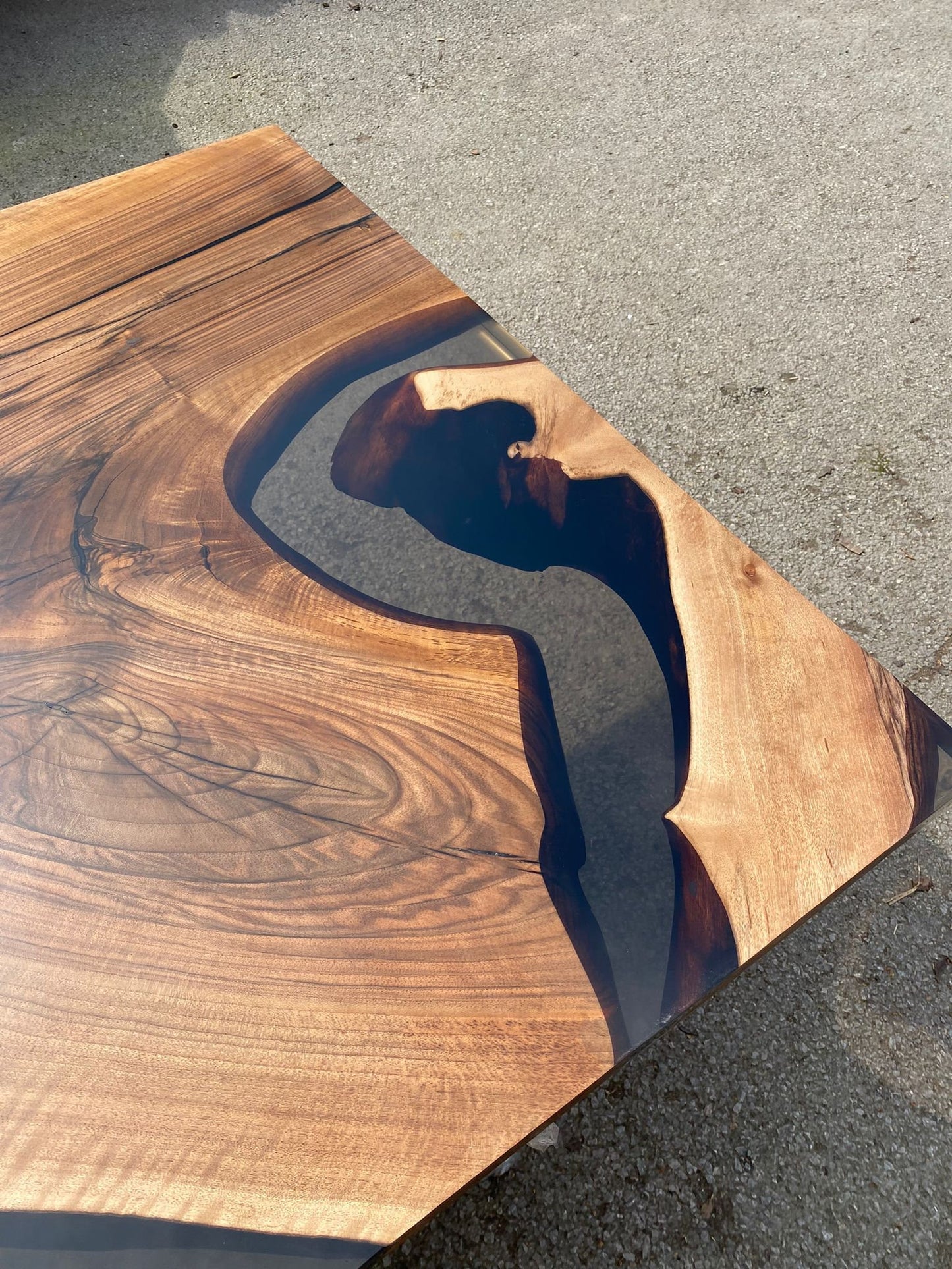 READY TO SHIP Epoxy Table, Epoxy Dining Table, Walnut Epoxy River Table, Custom 72” x 40” Walnut Smokey Gray Epoxy River Table Order