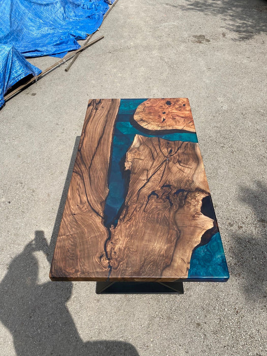 Epoxy Table, Epoxy Dining Table, Walnut Epoxy River Table, Custom 60” x 32” Walnut Blue, Turquoise, Green Epoxy Table, Order for Shaylynn