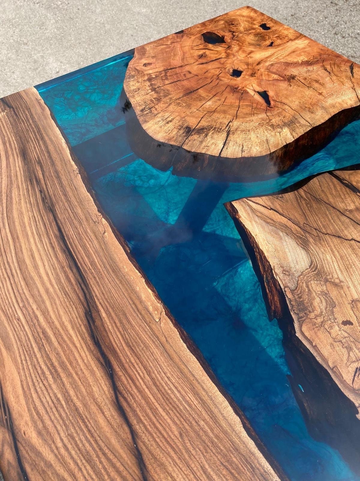 Epoxy Table, Epoxy Dining Table, Walnut Epoxy River Table, Custom 60” x 32” Walnut Blue, Turquoise, Green Epoxy Table, Order for Shaylynn