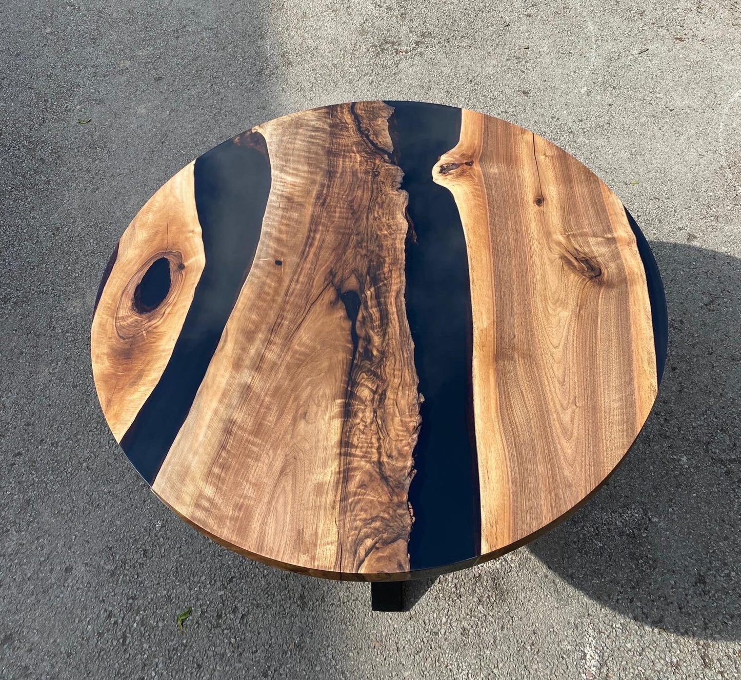 Epoxy Round Table, Epoxy Dining Table, Walnut Epoxy River Table, Custom 50” Round Walnut Wood Table, Black Epoxy Table, Order for Amy