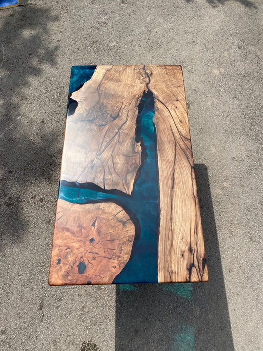 Epoxy Table, Epoxy Dining Table, Walnut Epoxy River Table, Custom 60” x 32” Walnut Blue, Turquoise, Green Epoxy Table, Order for Shaylynn