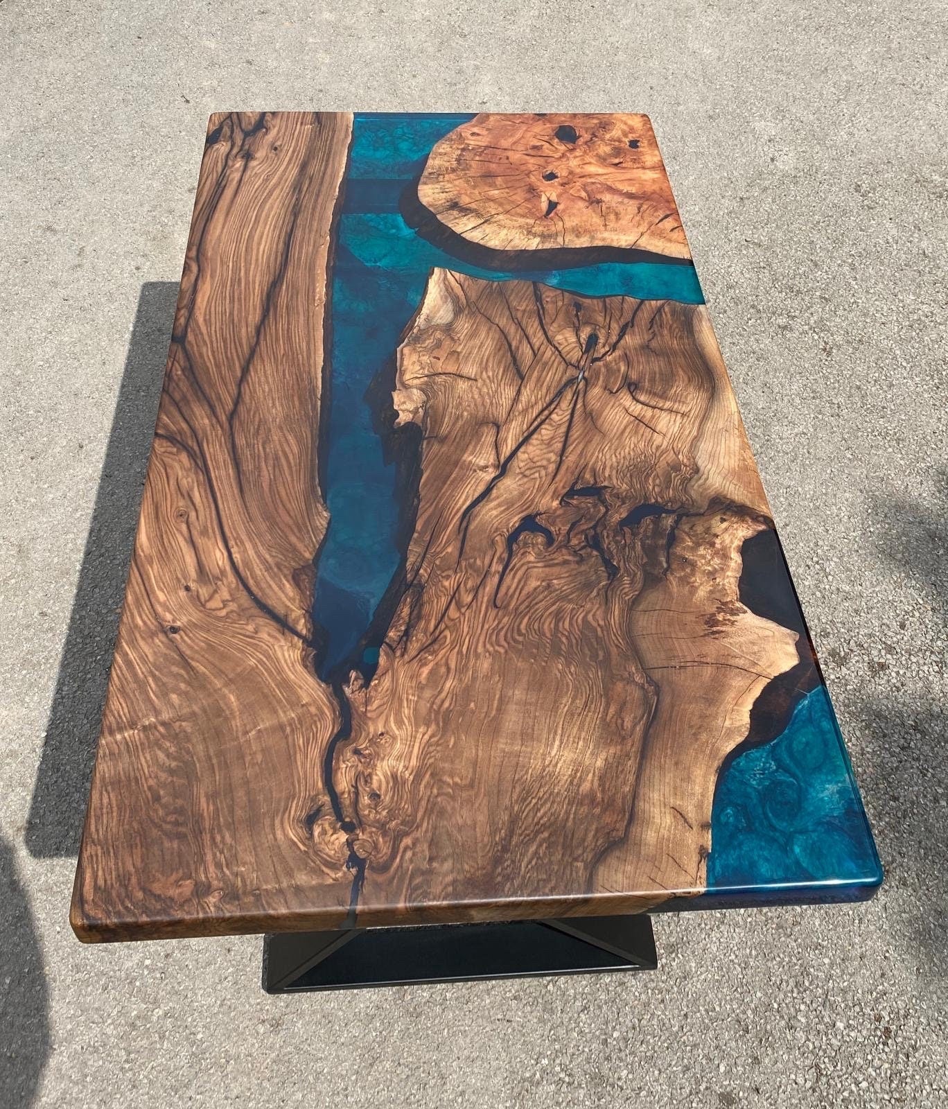 Epoxy Table, Epoxy Dining Table, Walnut Epoxy River Table, Custom 60” x 32” Walnut Blue, Turquoise, Green Epoxy Table, Order for Shaylynn