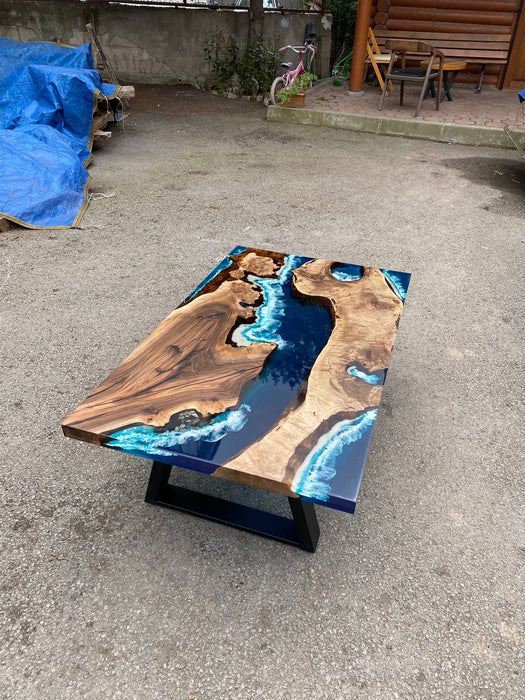 Handmade Epoxy Dining Table, Custom 50” x 30” Walnut Blue, Turquoise, Green Aquarium Epoxy Table, Epoxy Dining Table, Custom for Teaford