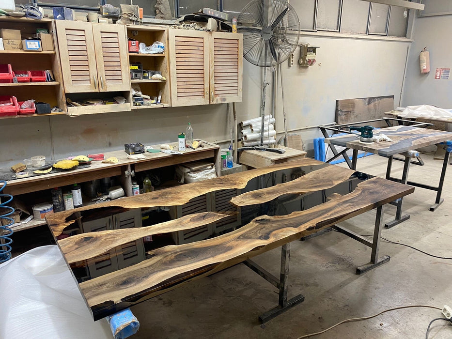 Epoxy Resin River Table, Custom 94” x 42” Walnut Black Table, Epoxy River Dining Table. Handmade Epoxy Table, Custom Order for Justine