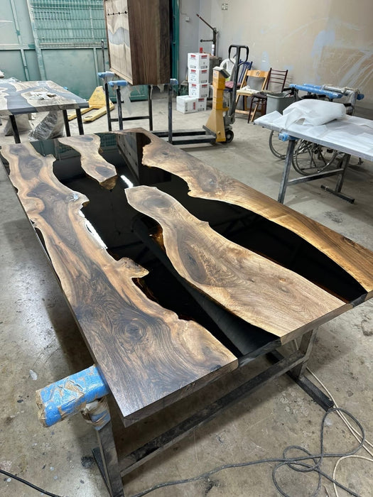 Epoxy Resin River Table, Custom 94” x 42” Walnut Black Table, Epoxy River Dining Table. Handmade Epoxy Table, Custom Order for Justine