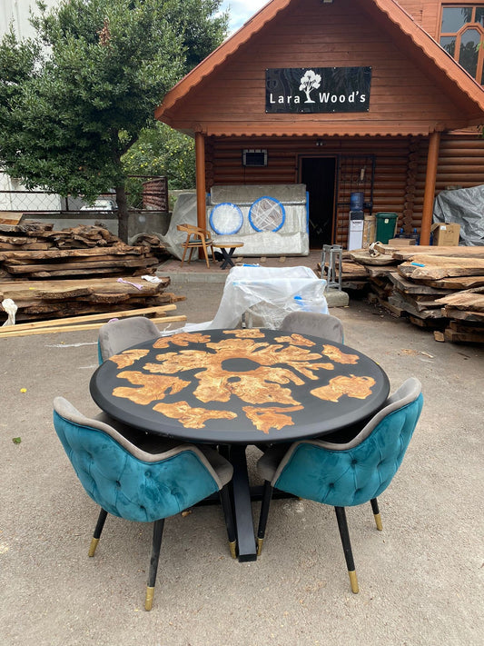 Olive Wood Epoxy Table, Custom 55” Diameter Round Table, Olive Wood Matte Black Epoxy Table, Epoxy Dining Table, Custom Order for Tampa