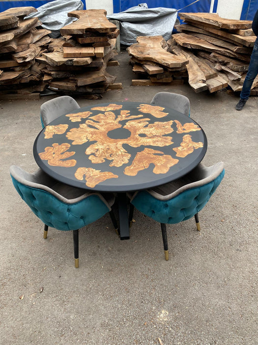 Olive Wood Epoxy Table, Custom 55” Diameter Round Table, Olive Wood Matte Black Epoxy Table, Epoxy Dining Table, Custom Order for Tampa