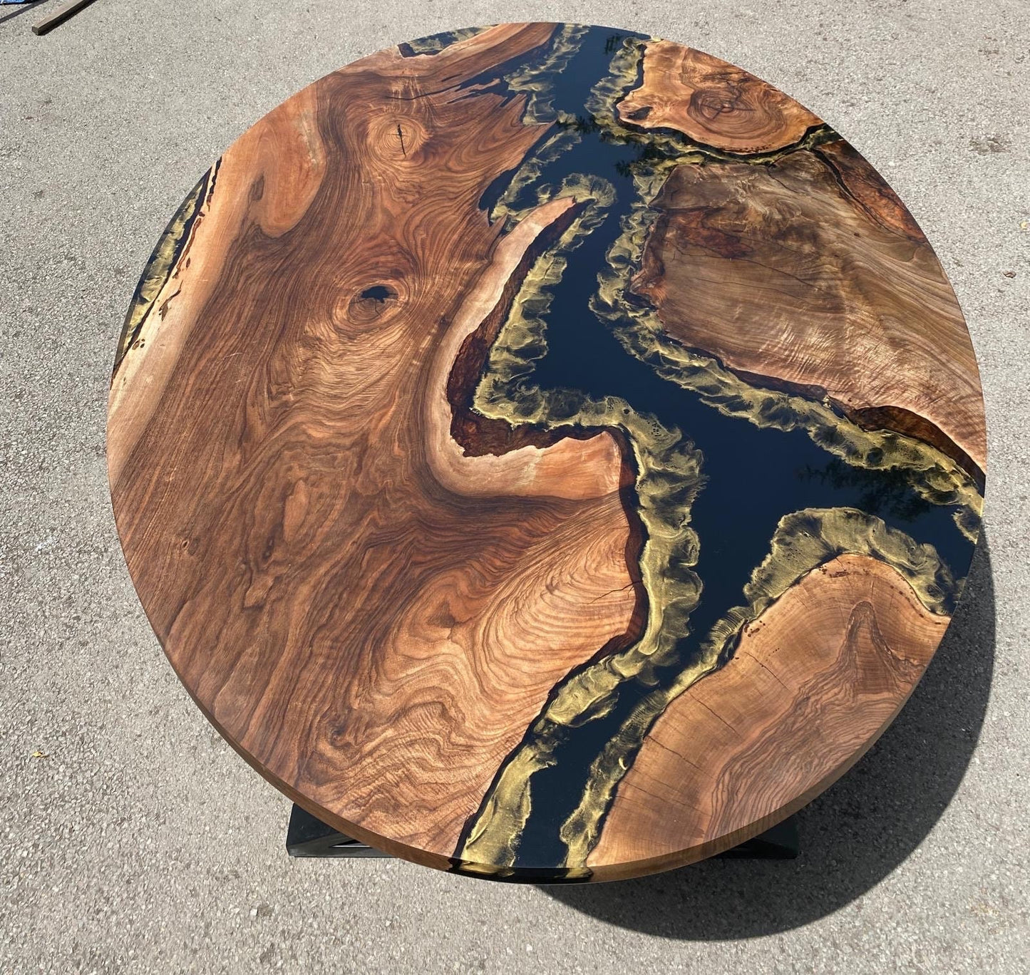 Custom 84” x 58" Walnut Wood Black and Gold Epoxy Table, Walnut Black Oval Epoxy Table, Epoxy Resin Table, Made to Order for Jacob