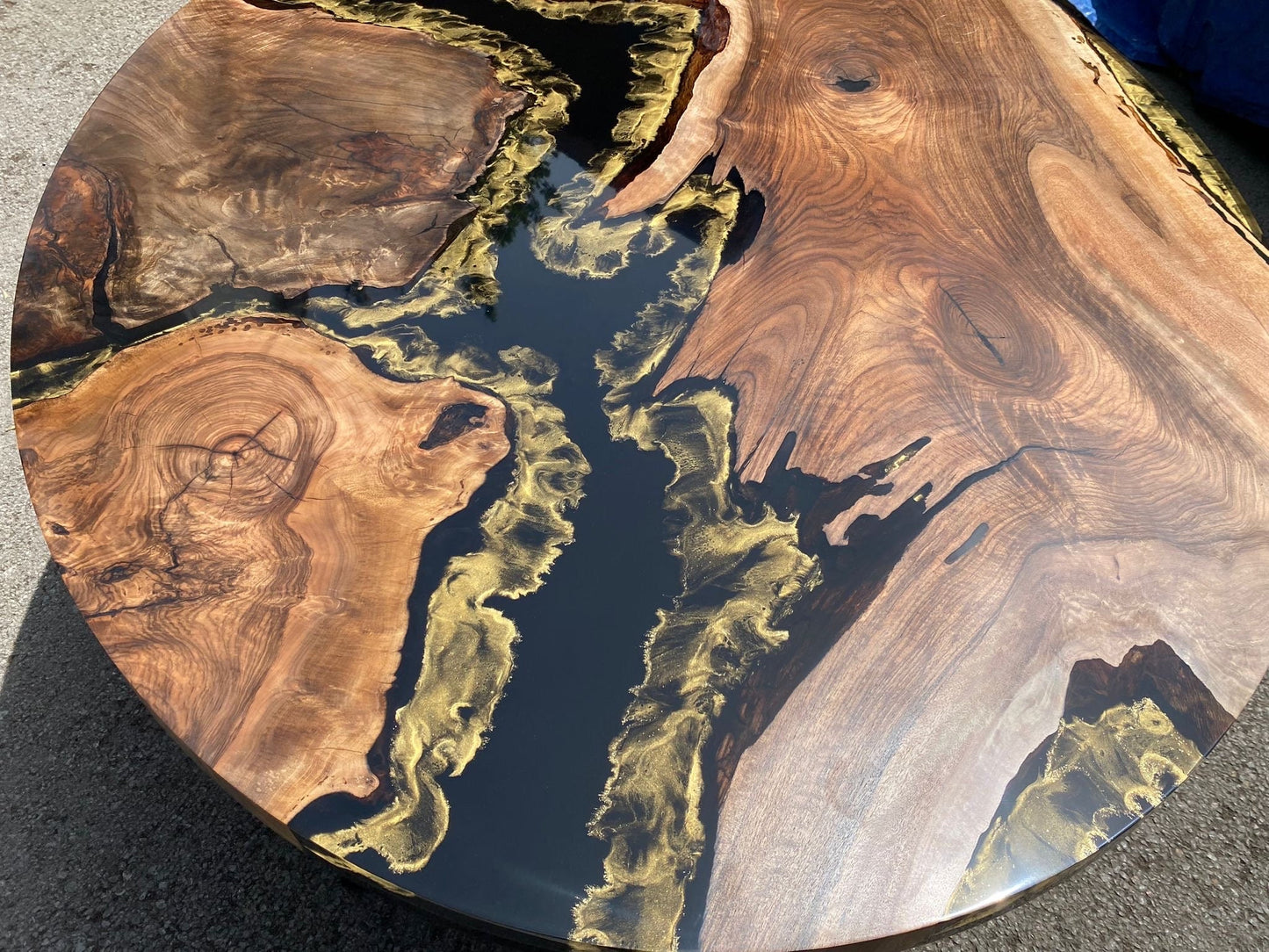 Custom 84” x 58" Walnut Wood Black and Gold Epoxy Table, Walnut Black Oval Epoxy Table, Epoxy Resin Table, Made to Order for Jacob