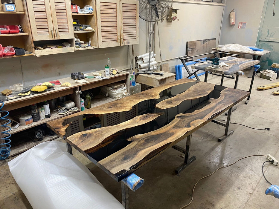 Epoxy Resin River Table, Custom 94” x 42” Walnut Black Table, Epoxy River Dining Table. Handmade Epoxy Table, Custom Order for Justine