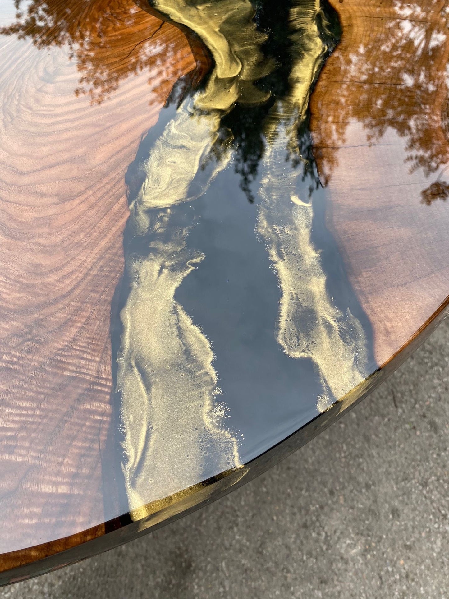 Custom 84” x 58" Walnut Wood Black and Gold Epoxy Table, Walnut Shiny Black Oval Epoxy Table, Epoxy Resin Table, Made to Order for Jacob2