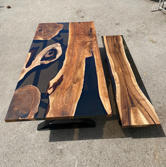 Walnut Epoxy Dining Table, Custom 84” x 44” Walnut Smokey Gray Table, Epoxy Resin Table, Live Edge Table, Order for Rachel Barbie