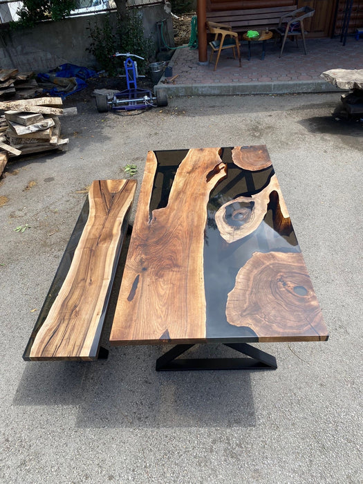 Walnut Epoxy Dining Table, Custom 84” x 44” Walnut Smokey Gray Table, Epoxy Resin Table, Live Edge Table, Order for Rachel Barbie