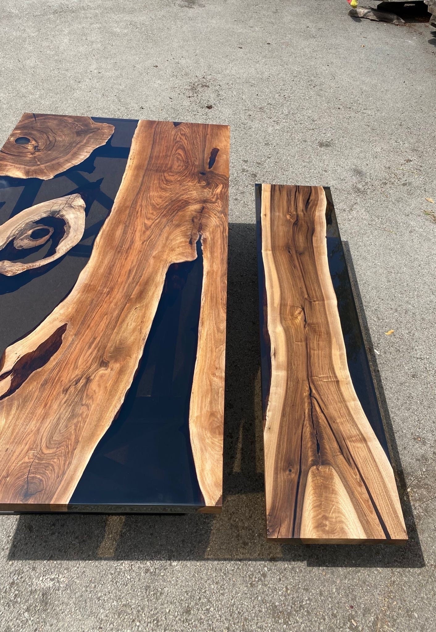 Walnut Epoxy Dining Table, Custom 84” x 44” Walnut Smokey Gray Table, Epoxy Resin Table, Live Edge Table, Order for Rachel Barbie