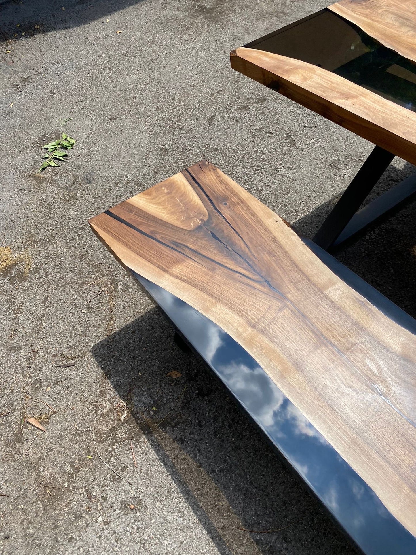 Walnut Epoxy Dining Bench, Custom 79” x 17” Walnut Smokey Gray Table, Epoxy Resin Bench, Live Edge Table Bench, Order for Rachel Barbie