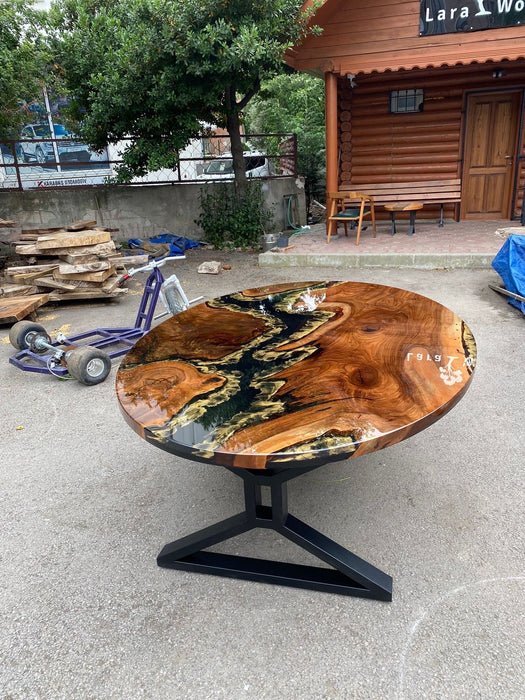 Custom 84” x 58" Walnut Wood Black and Gold Epoxy Table, Walnut Shiny Black Oval Epoxy Table, Epoxy Resin Table, Made to Order for Jacob2