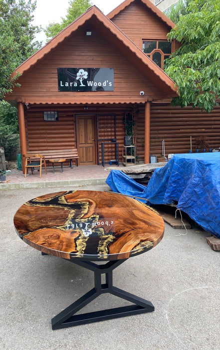 Custom 84” x 58" Walnut Wood Black and Gold Epoxy Table, Walnut Shiny Black Oval Epoxy Table, Epoxy Resin Table, Made to Order for Jacob2