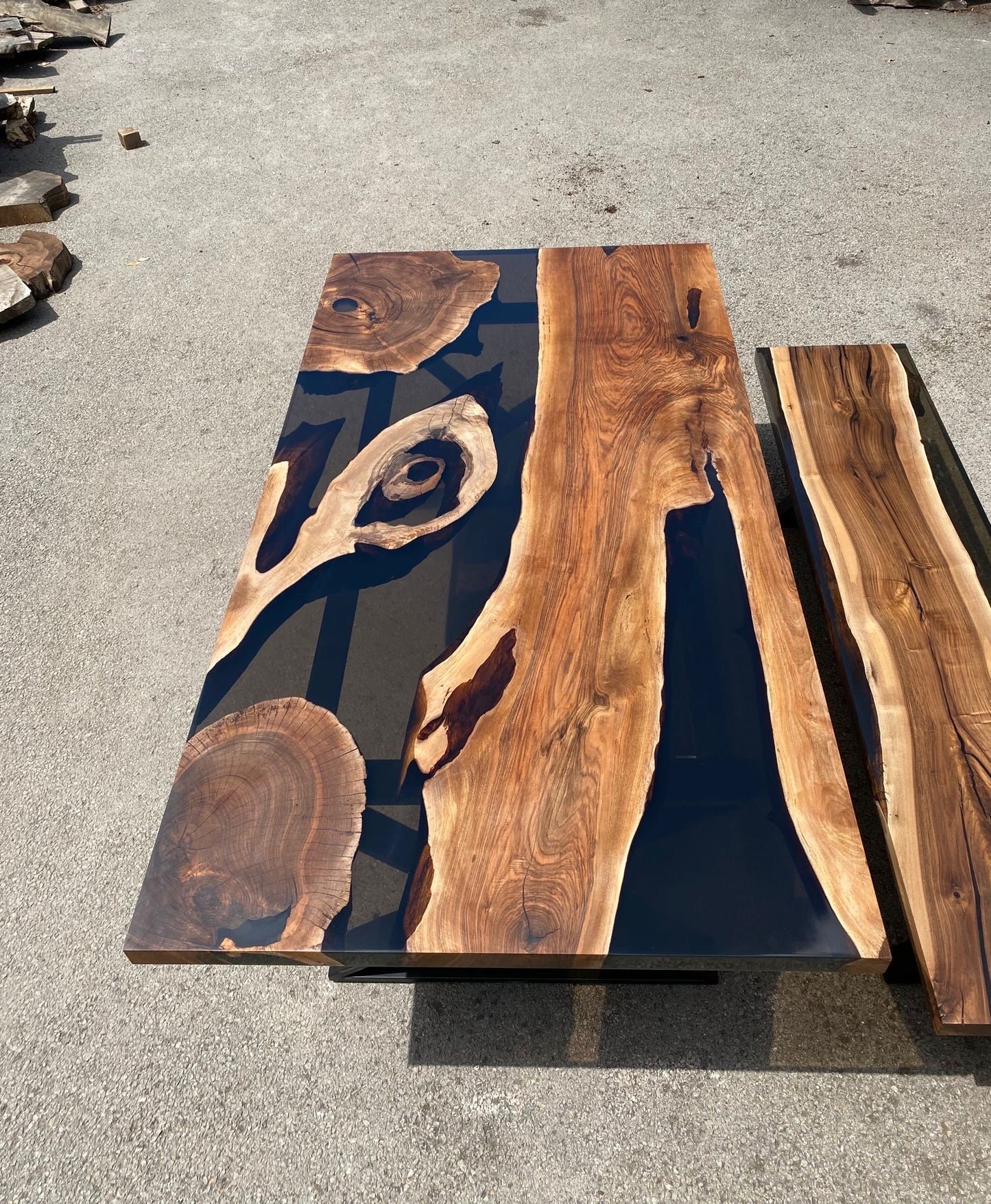 Walnut Epoxy Dining Table, Custom 84” x 44” Walnut Smokey Gray Table, Epoxy Resin Table, Live Edge Table, Order for Rachel Barbie