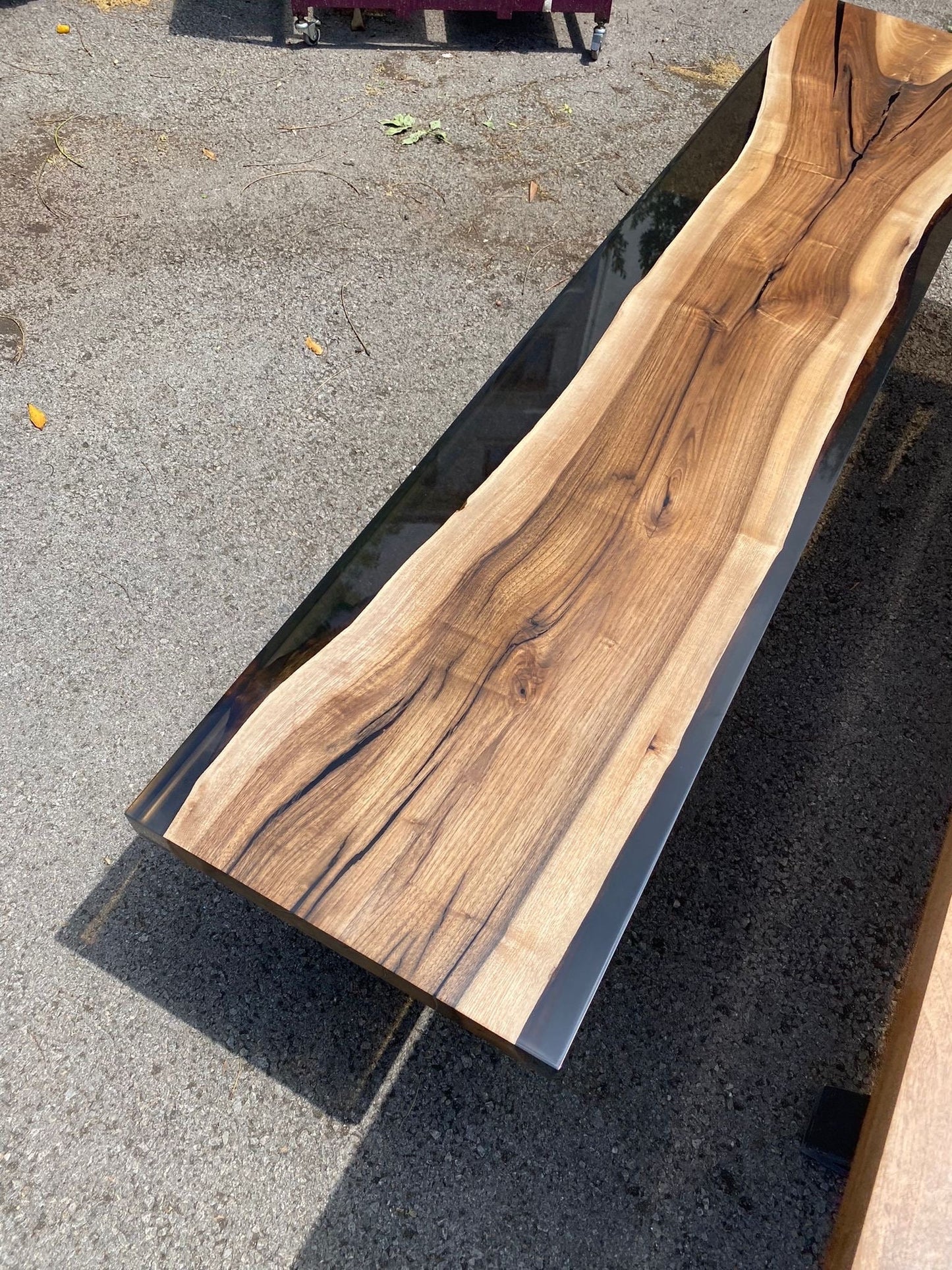 Walnut Epoxy Dining Bench, Custom 79” x 17” Walnut Smokey Gray Table, Epoxy Resin Bench, Live Edge Table Bench, Order for Rachel Barbie