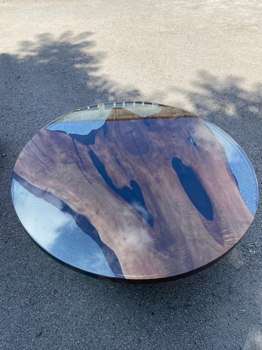 Walnut Round Dining Table, Epoxy Resin Table, Custom 52” Round Table, Epoxy Resin Table, Clear Epoxy Shiny Dining Table Order for Sarah