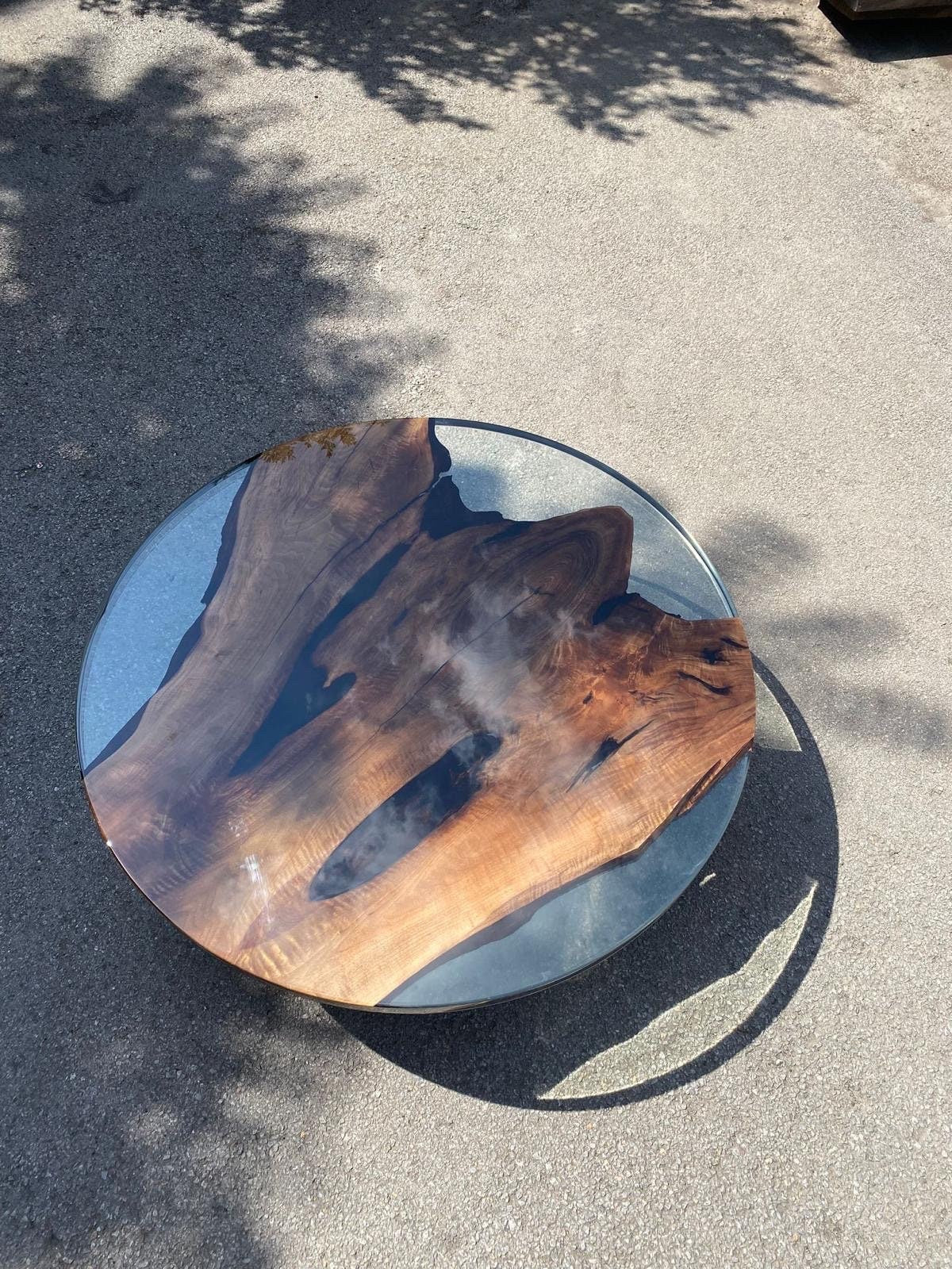 Walnut Round Dining Table, Epoxy Resin Table, Custom 52” Round Table, Epoxy Resin Table, Clear Epoxy Shiny Dining Table Order for Sarah