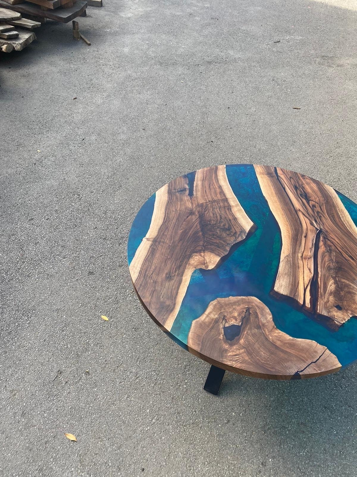 Round Dining Table, Custom 48” Round Walnut Blue Table, Turquoise, Green Epoxy Table, Epoxy Dining Table, Custom Order for Melodie