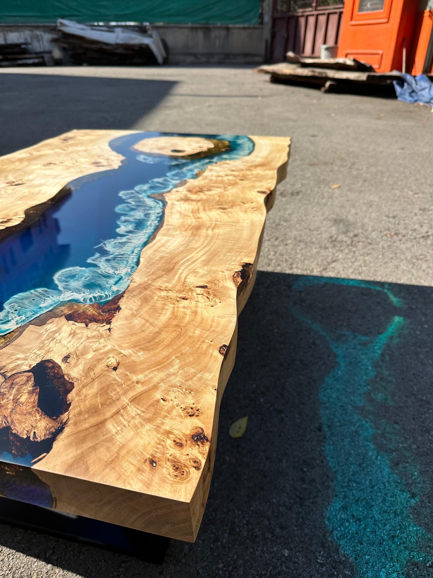 Ocean Table, Poplar Table, Custom 50” x 30” Poplar Ocean Blue, Turquoise White Waves Table, Epoxy River Dining Table Order for John