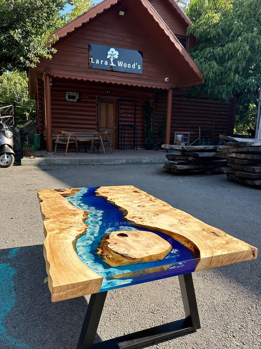 Ocean Table, Poplar Table, Custom 50” x 30” Poplar Ocean Blue, Turquoise White Waves Table, Epoxy River Dining Table Order for John