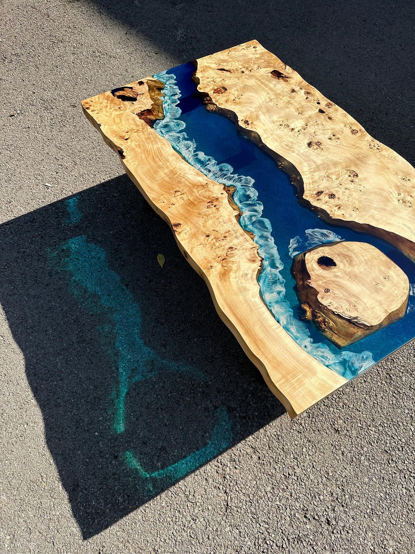 Ocean Table, Poplar Table, Custom 50” x 30” Poplar Ocean Blue, Turquoise White Waves Table, Epoxy River Dining Table Order for John