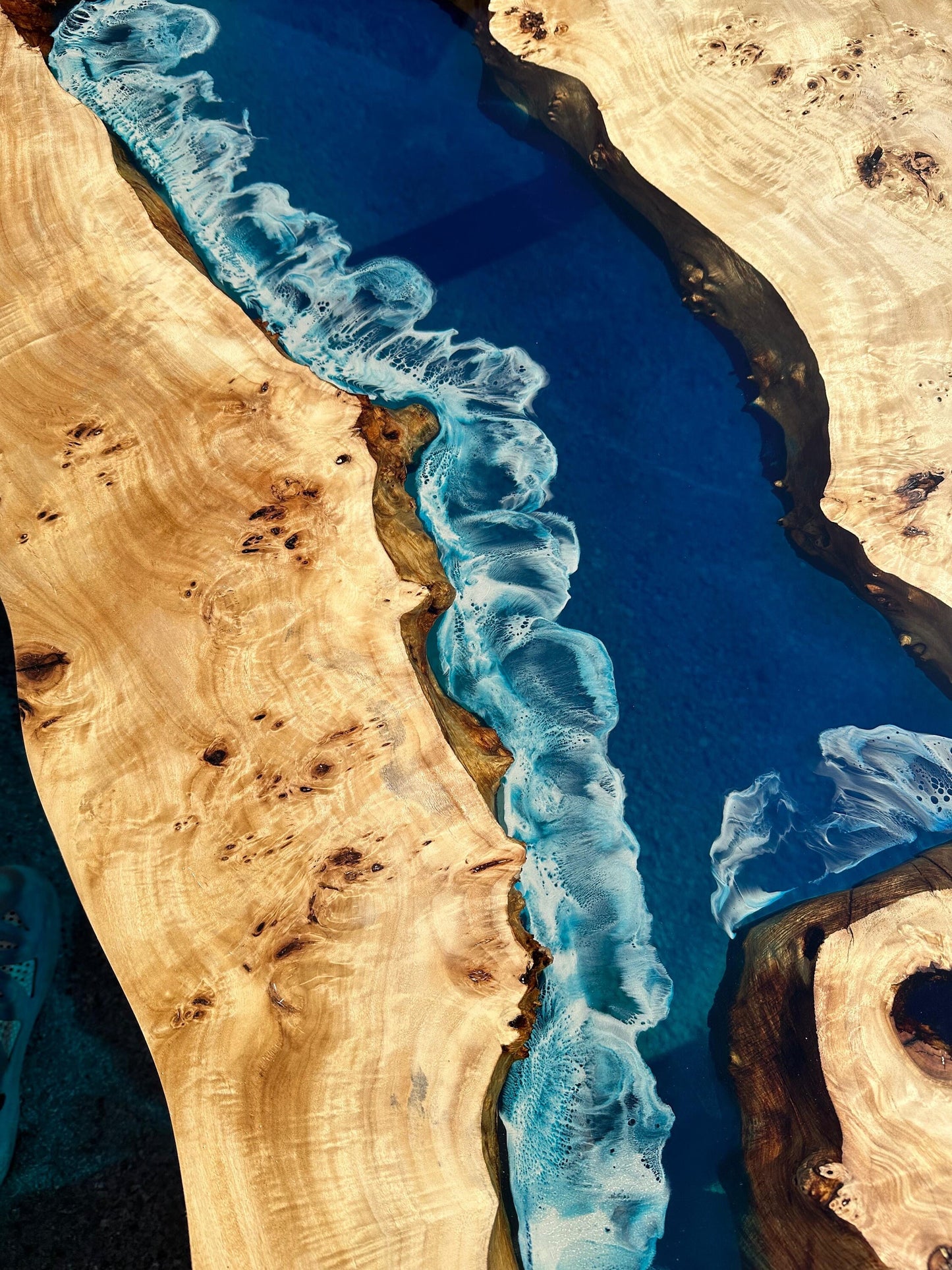 Ocean Table, Poplar Table, Custom 50” x 30” Poplar Ocean Blue, Turquoise White Waves Table, Epoxy River Dining Table Order for John