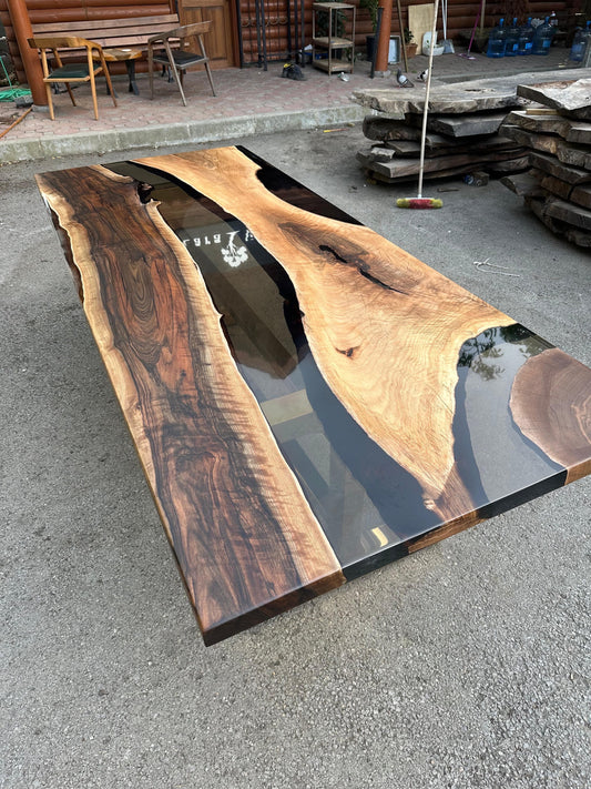 River Table, Live Edge Table, Custom 96” x 40" Walnut Smoke Gray Table, Epoxy River Table, Epoxy Resin Table, Custom Order for Brian G