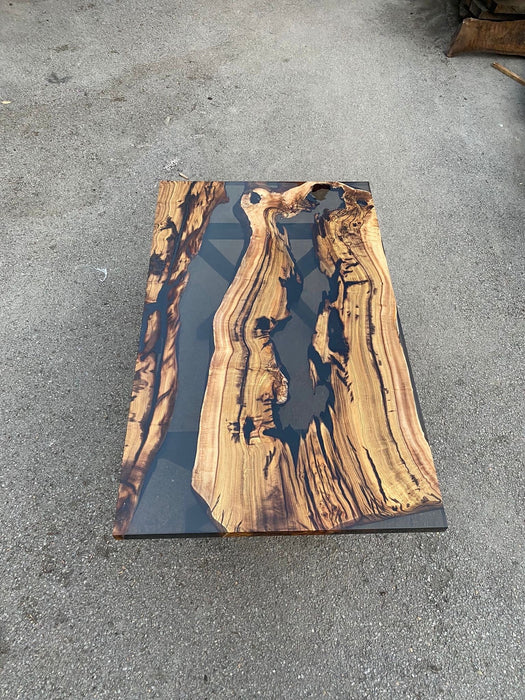 Custom 60” x 36” Walnut Smoke Gray Epoxy River Table Order for Keona