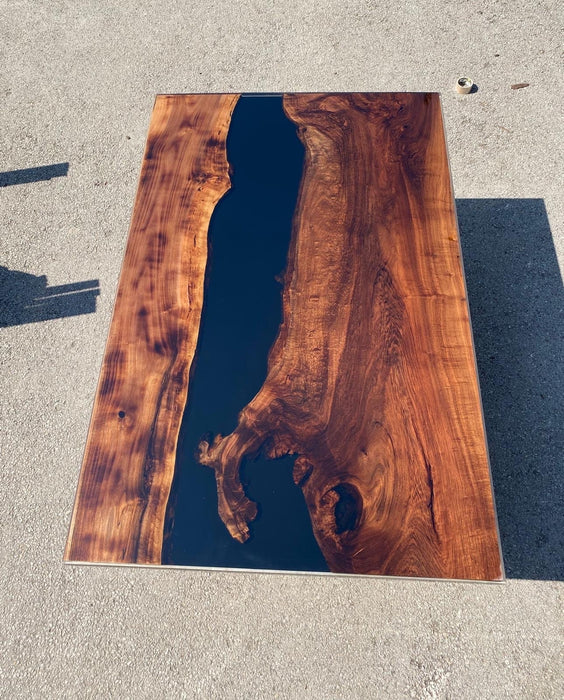 Custom Epoxy Resin Table, Custom 68” x 44” Unique Walnut Shiny Black Table, Epoxy River Dining Table, Handmade Epoxy Tabler for Sam B