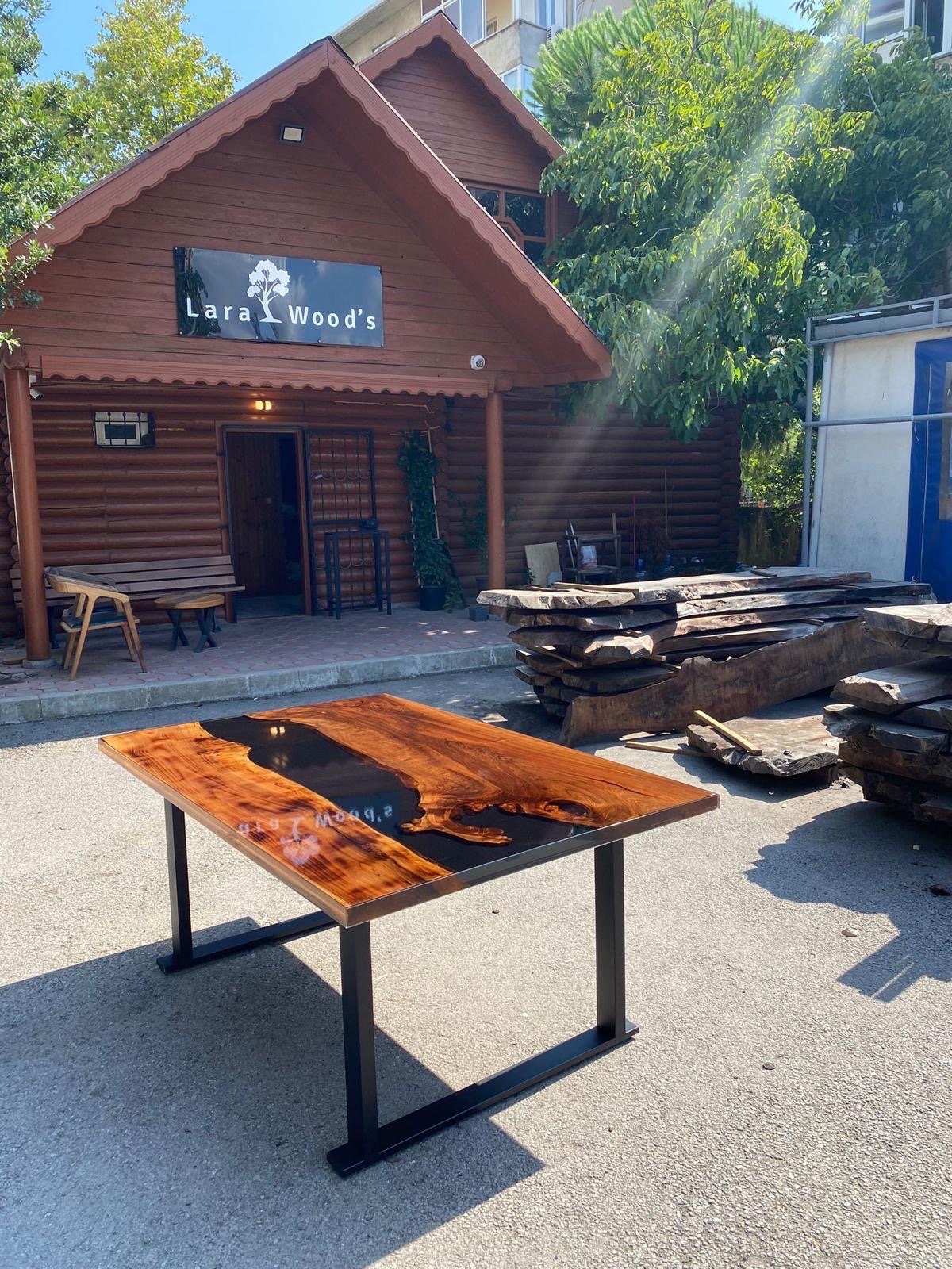 Custom Epoxy Resin Table, Custom 68” x 44” Unique Walnut Shiny Black Table, Epoxy River Dining Table, Handmade Epoxy Tabler for Sam B