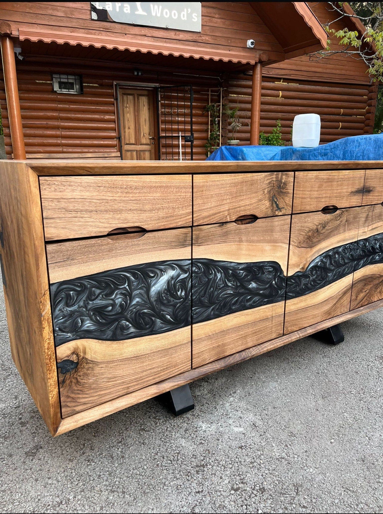 Made to Order Custom Credenza, 72” x 20” x 36” Wood Gray Epoxy Resin Credenza, Walnut Epoxy Credenza, Epoxy Buffet for Ralph