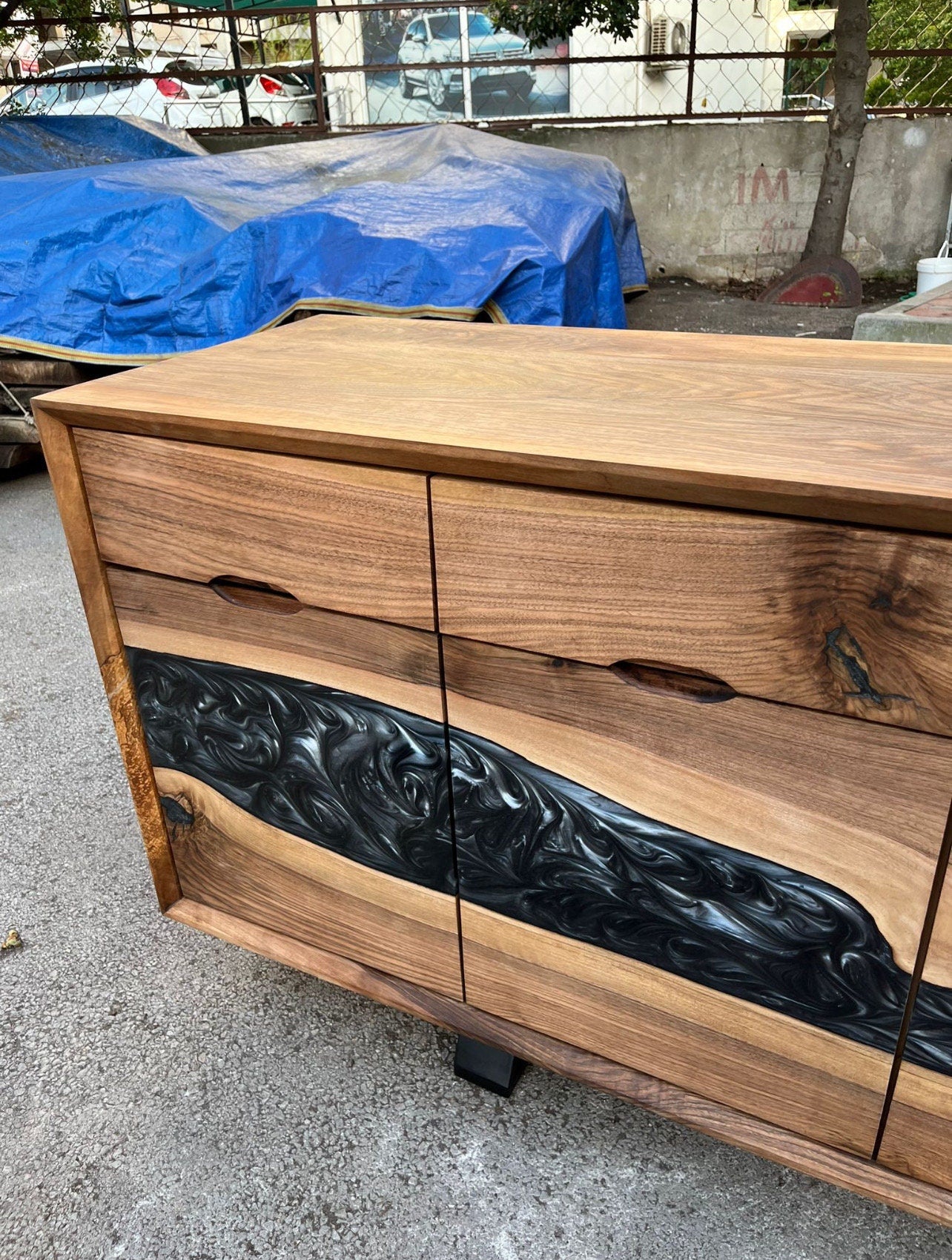 Made to Order Custom Credenza, 72” x 20” x 36” Wood Gray Epoxy Resin Credenza, Walnut Epoxy Credenza, Epoxy Buffet for Ralph