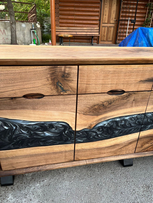 Made to Order Custom Credenza, 72” x 20” x 36” Wood Gray Epoxy Resin Credenza, Walnut Epoxy Credenza, Epoxy Buffet for Ralph