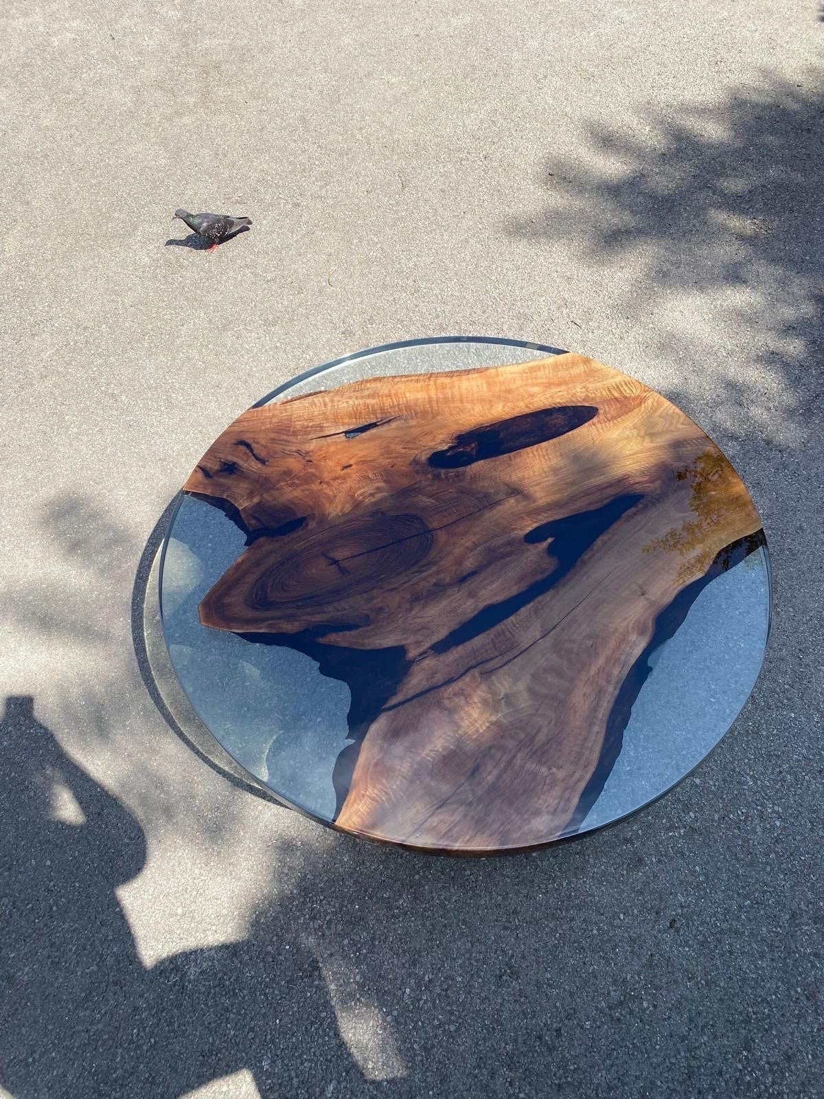 Walnut Round Dining Table, Epoxy Resin Table, Custom 52” Round Table, Epoxy Resin Table, Clear Epoxy Shiny Dining Table Order for Sarah