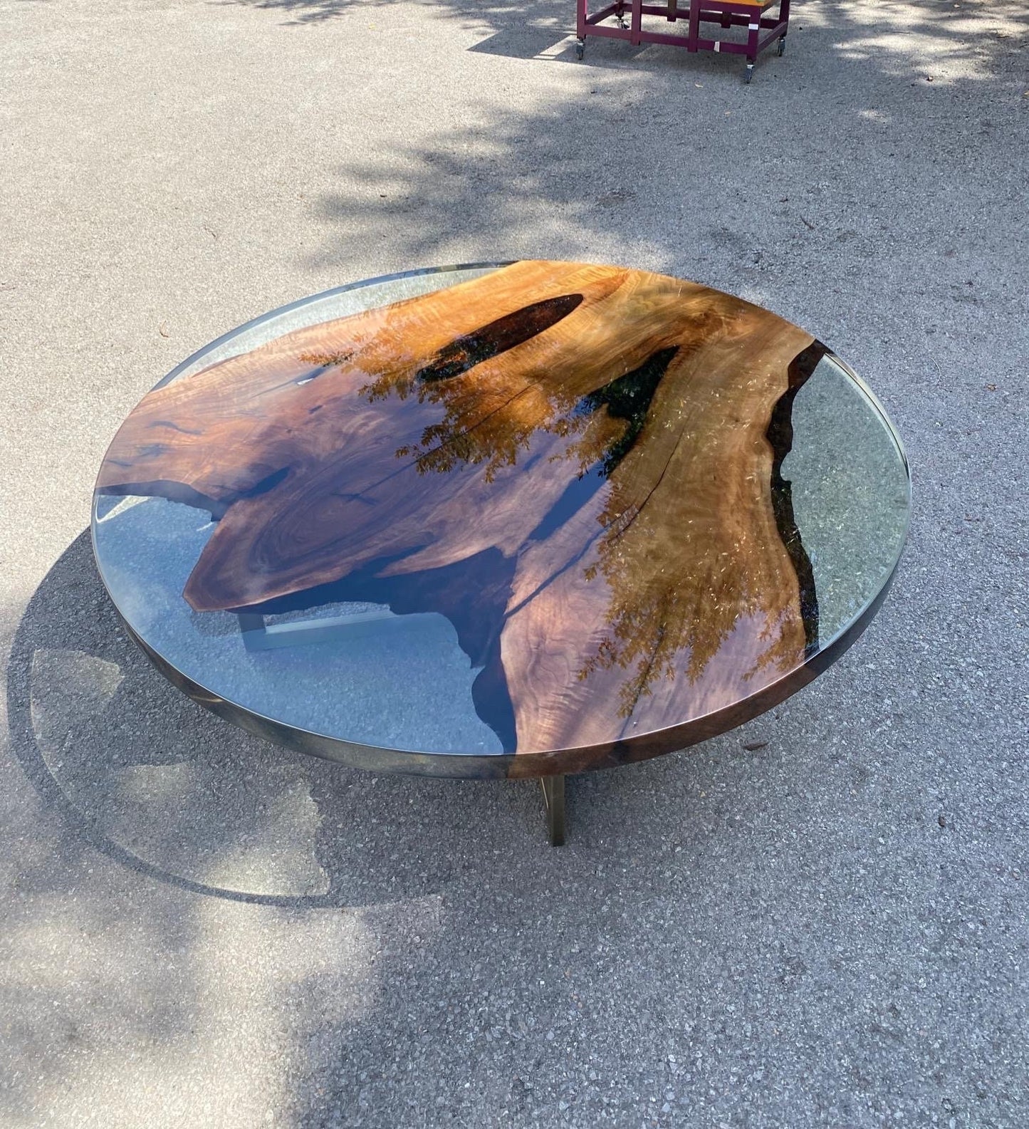 Walnut Round Dining Table, Epoxy Resin Table, Custom 52” Round Table, Epoxy Resin Table, Clear Epoxy Shiny Dining Table Order for Sarah