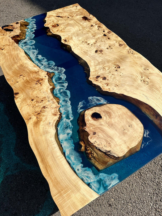 Ocean Table, Poplar Table, Custom 50” x 30” Poplar Ocean Blue, Turquoise White Waves Table, Epoxy River Dining Table Order for John