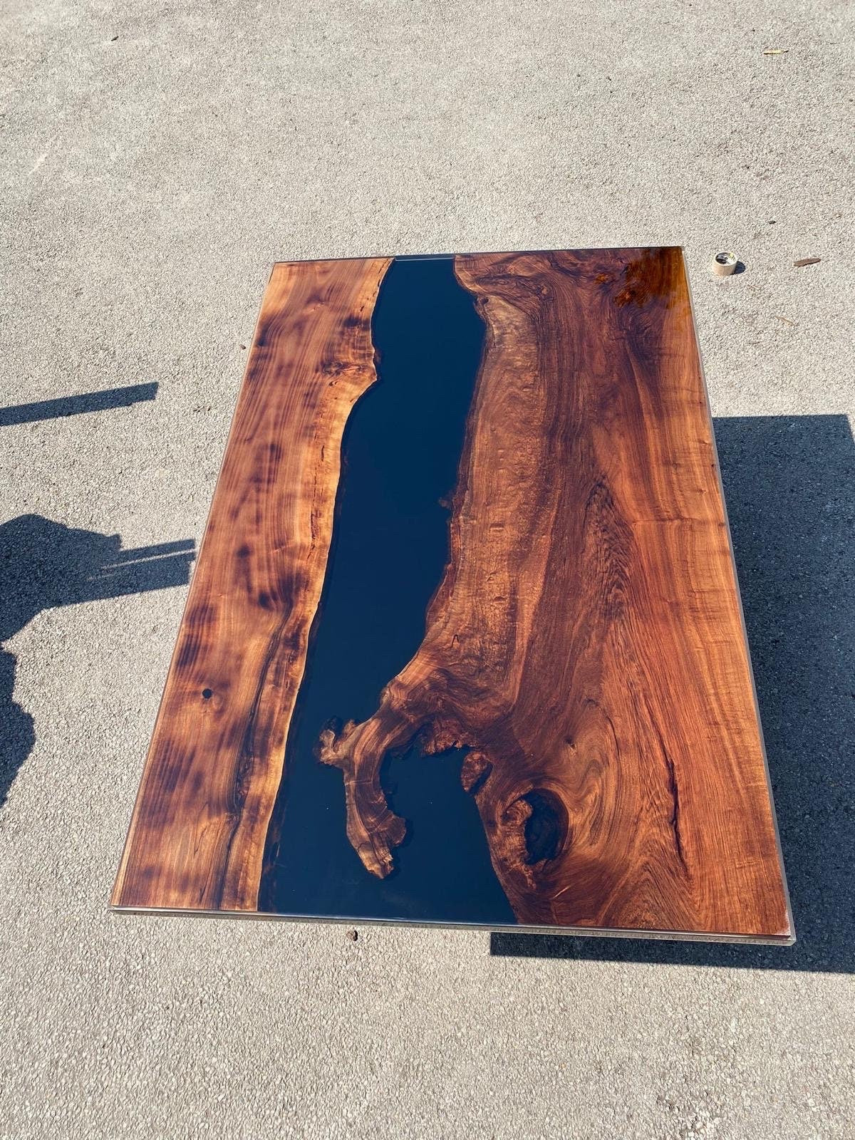 Custom Epoxy Resin Table, Custom 68” x 44” Unique Walnut Shiny Black Table, Epoxy River Dining Table, Handmade Epoxy Tabler for Sam B