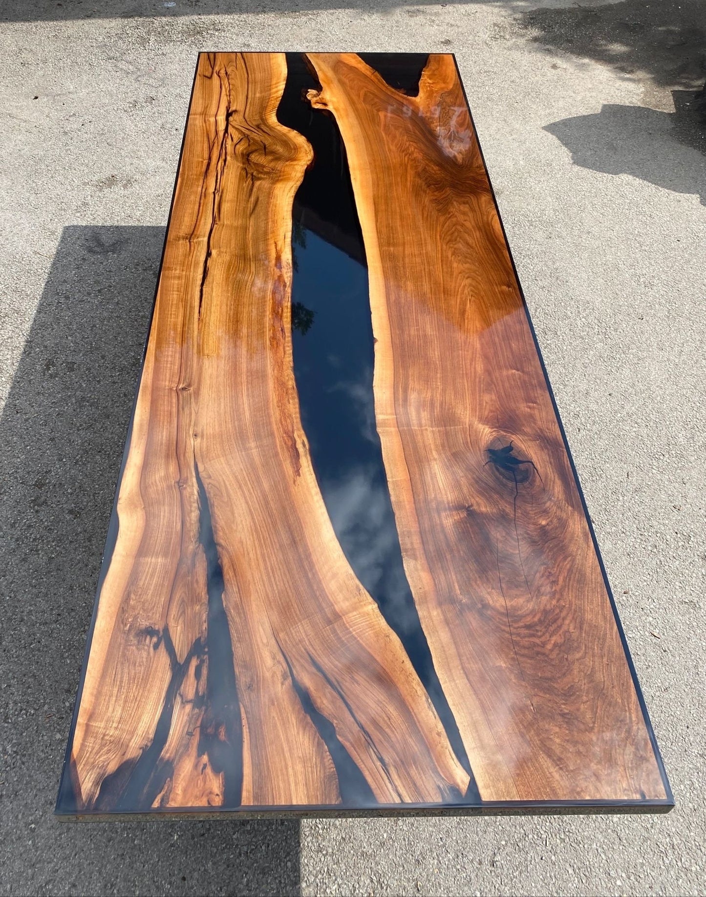 Custom Epoxy Resin Table, Custom 108” x 40” Unique Walnut Shiny Black Table, Epoxy River Dining Table, Handmade Epoxy Tabler for Barb P