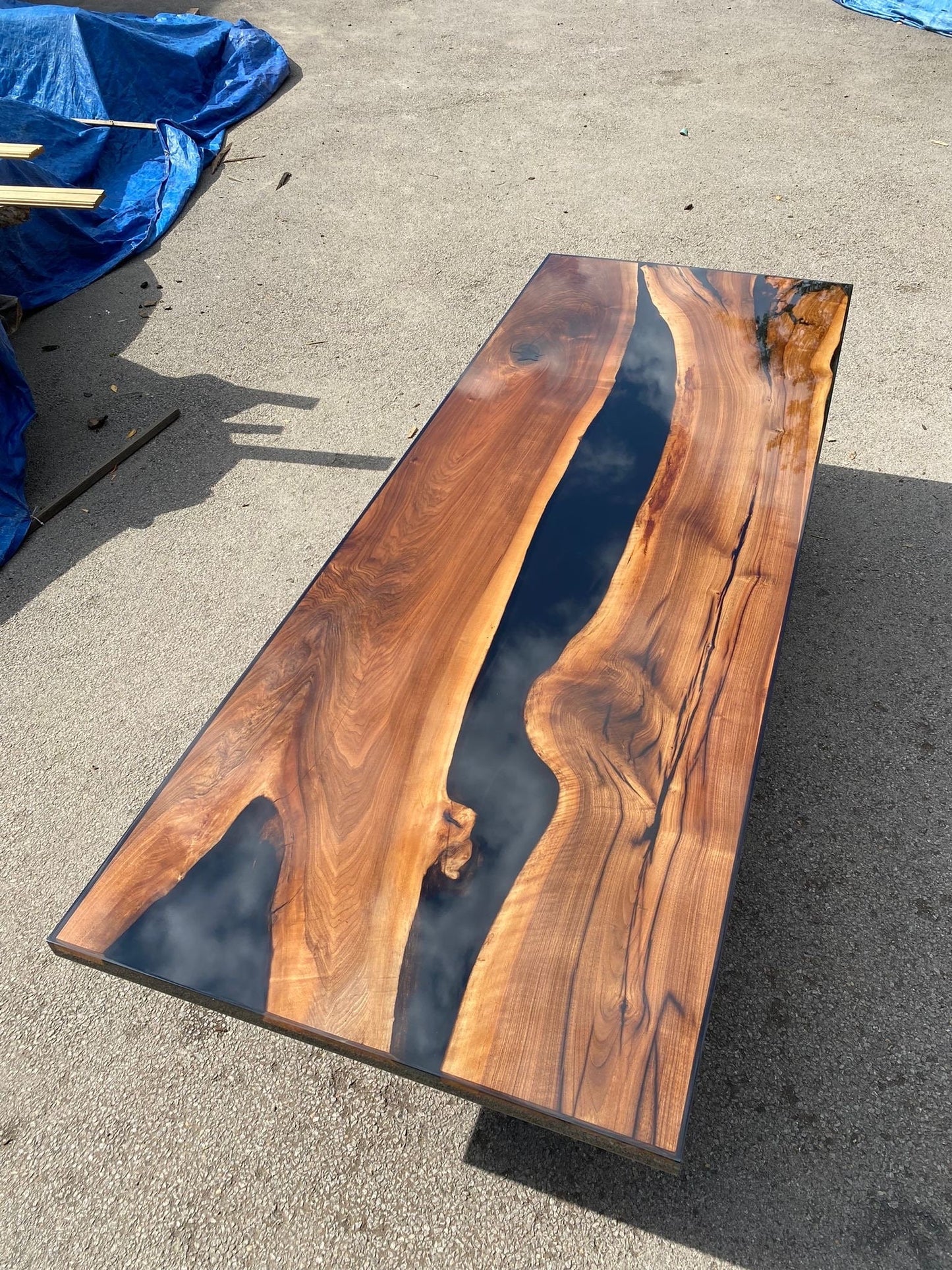 Custom Epoxy Resin Table, Custom 108” x 40” Unique Walnut Shiny Black Table, Epoxy River Dining Table, Handmade Epoxy Tabler for Barb P