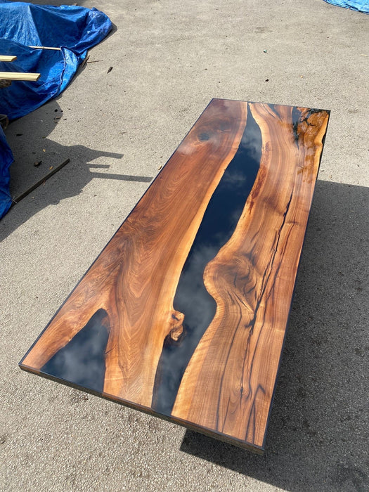 Custom Epoxy Resin Table, Custom 108” x 40” Unique Walnut Shiny Black Table, Epoxy River Dining Table, Handmade Epoxy Tabler for Barb P