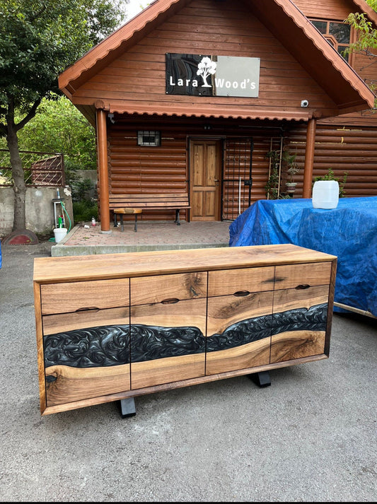 Made to Order Custom Credenza, 72” x 20” x 36” Wood Gray Epoxy Resin Credenza, Walnut Epoxy Credenza, Epoxy Buffet for Ralph