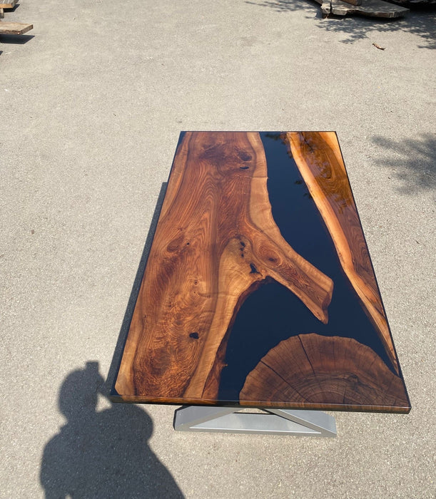 Epoxy Dining Table, Custom 72” x 40” Walnut Table, Black Epoxy Table, River Table, Live Edge Shiny Table, Custom Order for Natalie