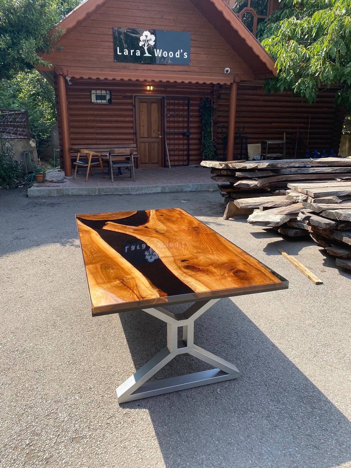 Epoxy Dining Table, Custom 72” x 40” Walnut Table, Black Epoxy Table, River Table, Live Edge Shiny Table, Custom Order for Natalie